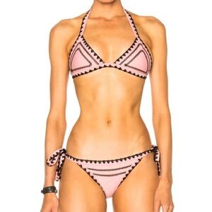 SAME Swim Catch Pink Triangle Bikini with Black Trim And Tie Side Bottoms